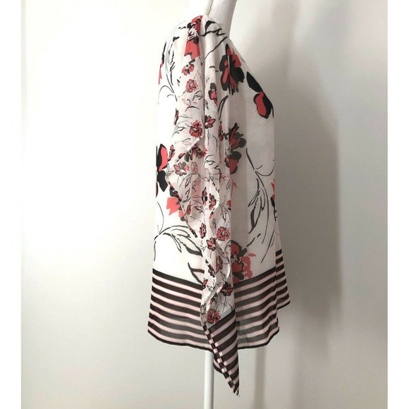 NWT Calvin Klein Chiffon Kaftan Blouse Size S White Floral Print Tunic Top - Picture 4 of 10